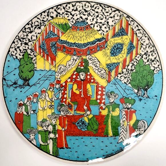 Vintage Set/6 Turkish Ceramic Tiles-Artist Signed Iznik Grand Caglar, 6.25 Round - Picture 2 of 5